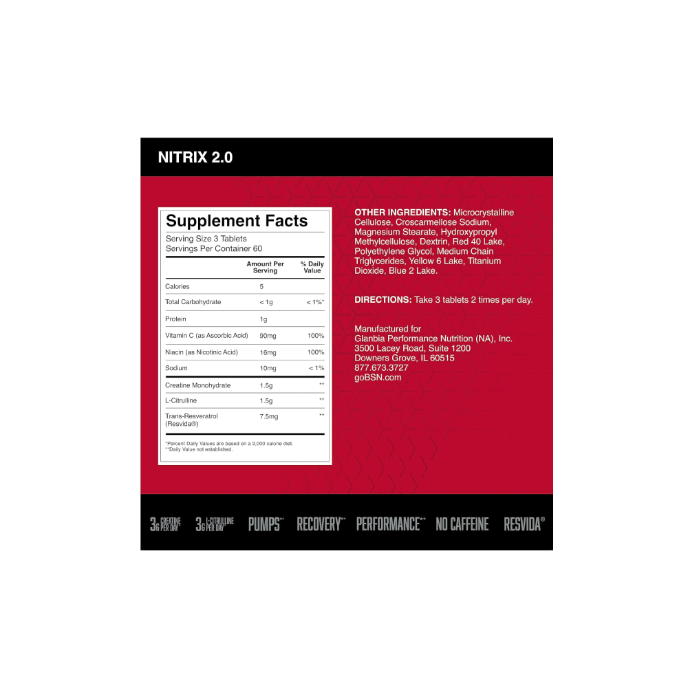 BSN Nitrix 2.0 Advanced Strength (90 Tablets) - Druvn